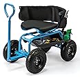 Giantex Rolling Garden Cart, 360 Swivel Workseat with 4 Wheels, Removal Cushion & Tool Tray, Storage Basket, Gardening Wagon Scooter with Adjustable Height, Handle (Blue)