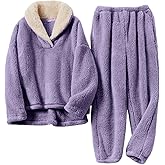 FSVABY Womens 2 Piece Fluffy Pajama Lounge Set Loose Pullover Pants Sleepwear with Pockets