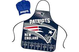 Mojo Licensing New England Patriots Apron Chef Hat Set Full Color Universal Size Tie Back Grilling Tailgate BBQ Cooking Host