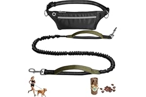 Caszok 2-in-1 Detachable Hands Free Dog Leash – Lightweight Reflective Waist Belt, Heavy Duty Retractable Bungee, Adjustable 