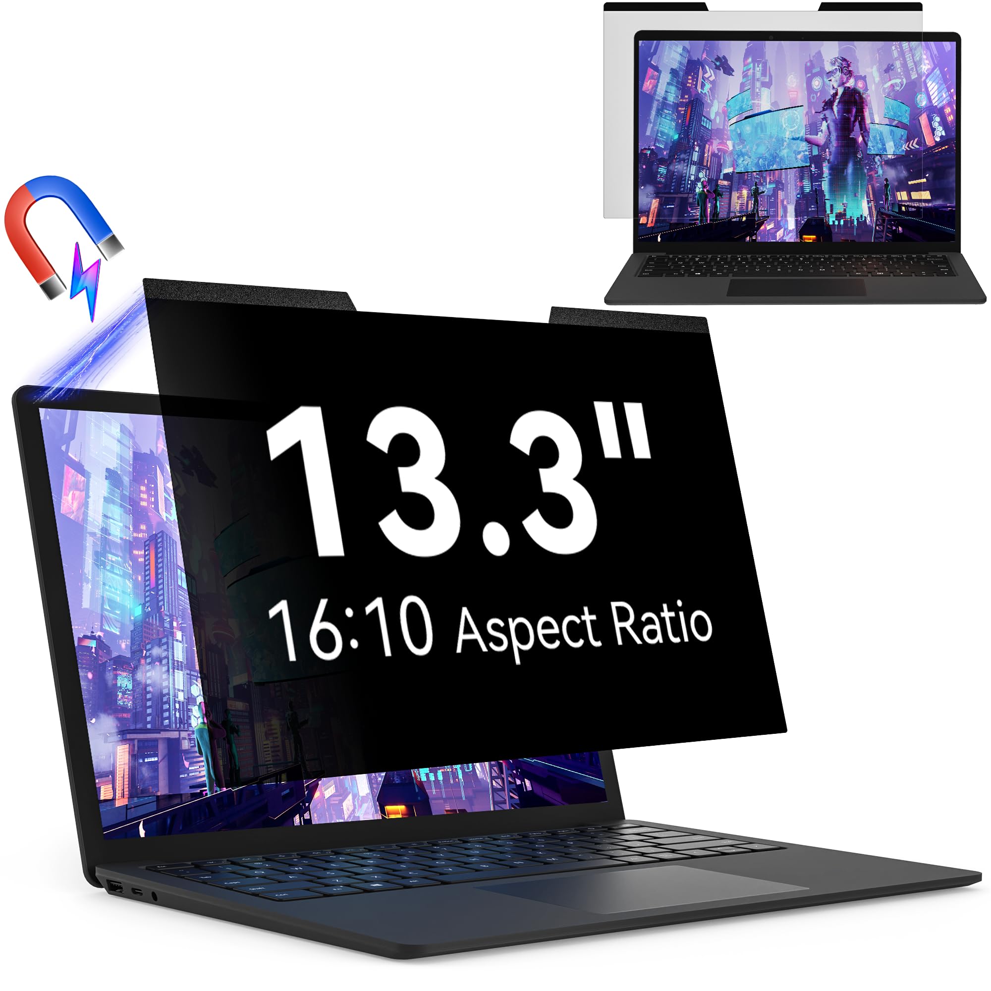 Photo 1 of Magnetic 13.3 Inch Laptop Privacy Screen for 16:10 Computer Monitor, Removable Anti Glare Blue Light Filter Protector, 13 In Privacy Shield Compatible with Lenovo Hp Dell Acer Asus Thinkpad Envy Xps