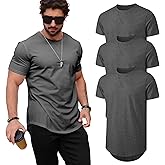 Mancozy Mens T Shirts Casual Hipster Hip Hop Longline Crewneck Tee Shirts