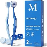 Soft Bristle Tongue Brush for Adults for Bad Breath, Halitosis &amp; Oral Hygiene - Tongue Scraper Brush with Ergonomic Handle &amp; Protective Cap for Easy Storage &amp; Travel - 2 Pack