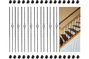 Aiokly 16 Pack Stair Balusters,1/2" x 44",Hollow Square Single Basket & Double Twist Balusters for Staircase Interior with 32 Swivel Shoes Iron Balusters for Staircase