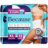 Because Adult Incontinence Underwear for Sensitive Skin - Women - Premium Overnight Disposable Briefs, Anti Odor - White, X-Large - Absorbs 6 Cups - 12 Count (Pack of 1)