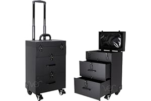 Ver Beauty 4-Wheels Leatherette Nail Artist pro Rolling Craft Storage Organizer case with 2 Drawers, Foundation Holder and Cl