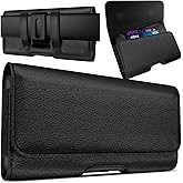 PiTau Holster for iPhone Pro Max and Plus Models (17 16 15 14 13 12 11 Xs Max) - Cell Phone Belt Holder Case with Clip, ID Credit Card Slot Pouch Cover, Large Black