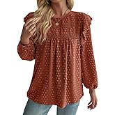 SKVON Womens Boho Tops Long Sleeve Ruffle Peasant Swiss Dot Flowy Blouses Tunic Dressy Casual Crochet Loose Fit Shirts 2025