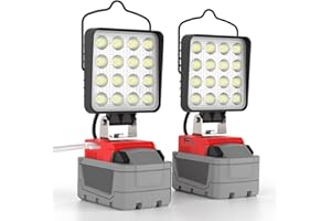 wokelux 2 Pack LED Work Light for Milwaukee M18 18V Battery, Upgraded 76W 10000LM Cordless LED Work Light with USB and Type-C Charging Port, Outdoor Lighting (Battery Not Included)