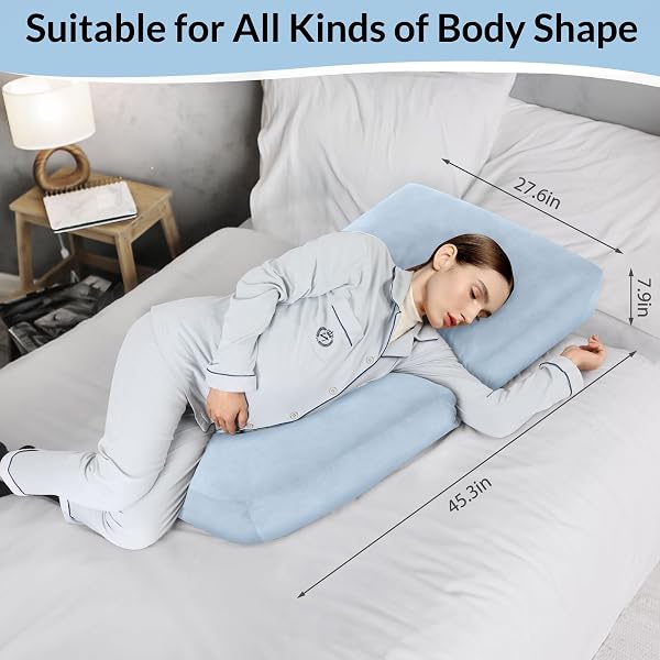 PREGNANCY PILLOW FOR STOMACH SLEEPERS, 45.3 INCH PREGNANCY MASSAGE PILLOW FULL BODY PILLOW WITH REMOVABLE COVER – SUPPORT FOR BACK, LEGS, BELLY, HIPS FOR PREGNANT WOMEN (LIGHT BLUE)