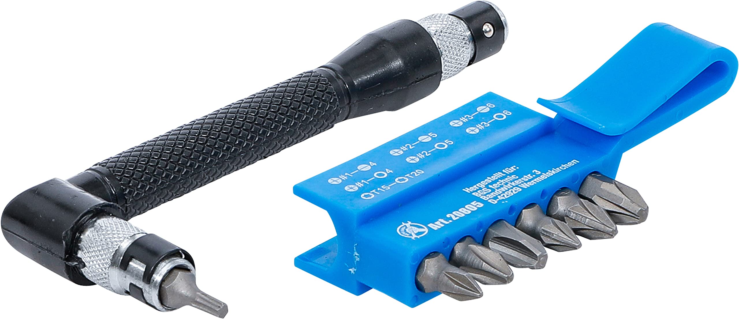 BGS Diy 20805 | Angled Screwdriver with 7 double ended bits | 6.3 mm (1/4") Drive | 8 pcs.