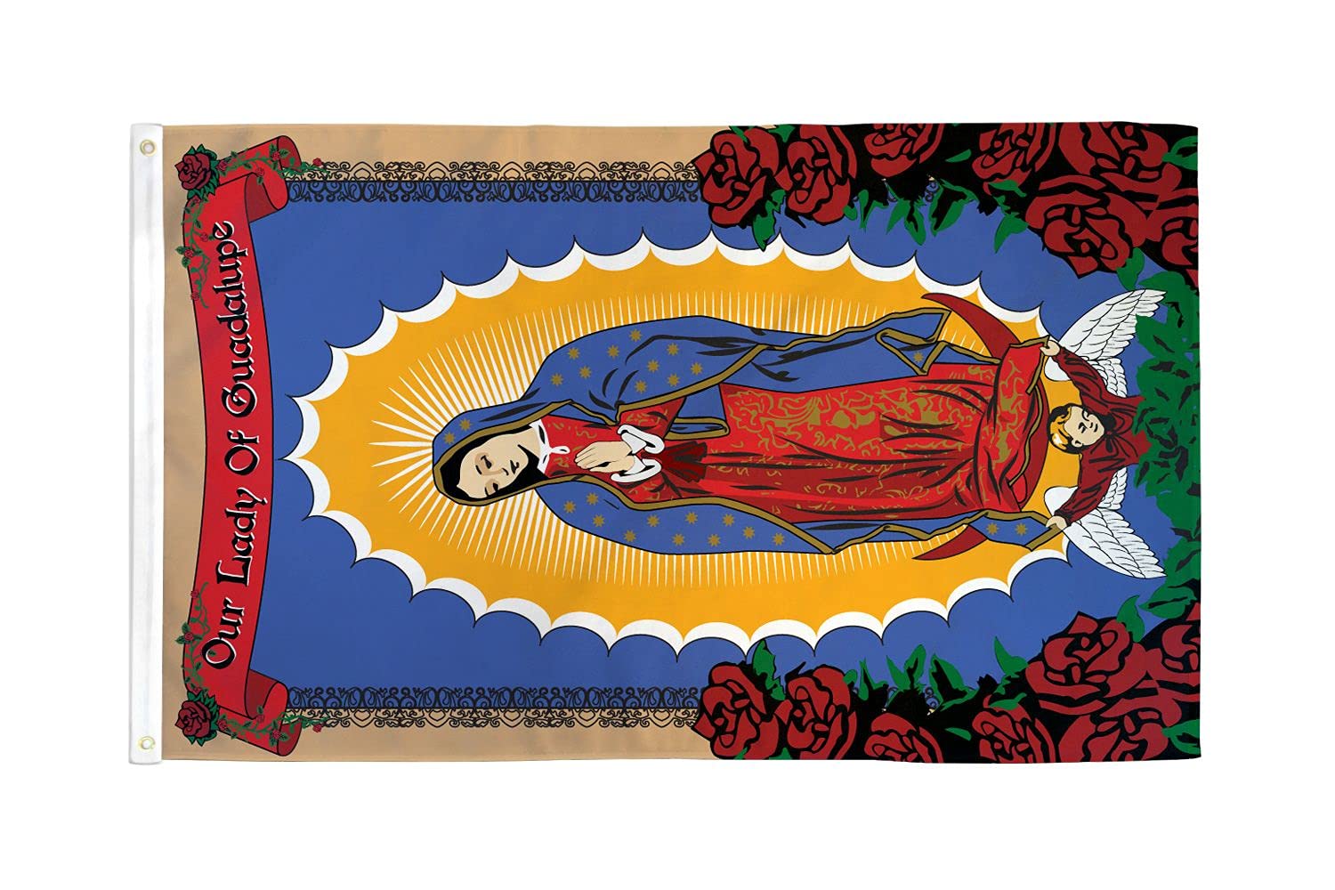 AZ FLAG - Our Lady Of Guadalupe Pink Flag - 3x5 Ft - 100D Polyester Mexico - Mexican Banner with Two Metal Grommets - Fade Resistant - Vivid Colors - 3' x 5' Feet - 150x90 Cm