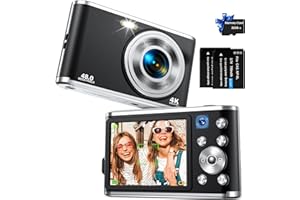 YOODEE Digital Camera, Auto Focus FHD 4K Vlogging Camera with Dual Camera 48MP 16X Digital Zoom Kids Compact Camera with 32GB Memory Card Portable Point and Shoot Cameras for Teens Beginner Adult,Black