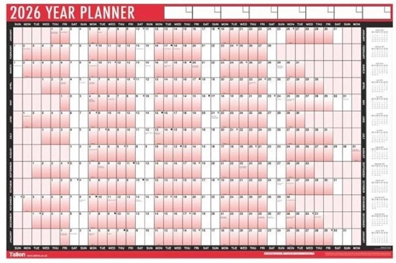 PaulStore 2026 A1 Size Large Year Wall Planner 850mmx580mm with Marker Pen