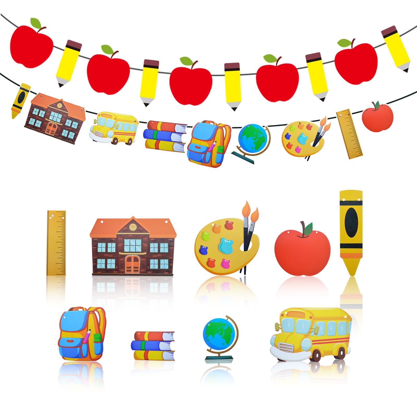 Photo 1 of Handytoolinc Back to School Decorative Banner Set, Apple and Pencil Banner with School Supply Design, Classroom Welcome Decor