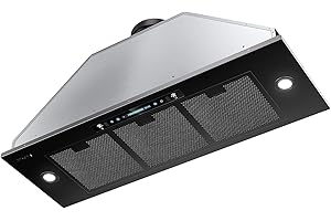 HISOHU Built-in/Insert Range Hood 900 CFM, Ducted/Ductless Convertible Duct, Stainless Steel Kitchen Vent Hood with 2 Pcs Adjustable Lights and 3 Pcs Baffle Filters (black, 36 inch)