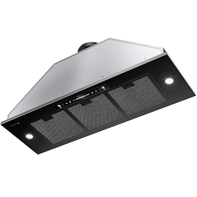 HisoHu Built-in/Insert Range Hood 900 CFM, Ducted/Ductless Convertible Duct, Stainless Steel Kitchen Vent Hood with 2 Pcs Adjustable Lights and 3 Pcs Baffle Filters (black, 36 inch)