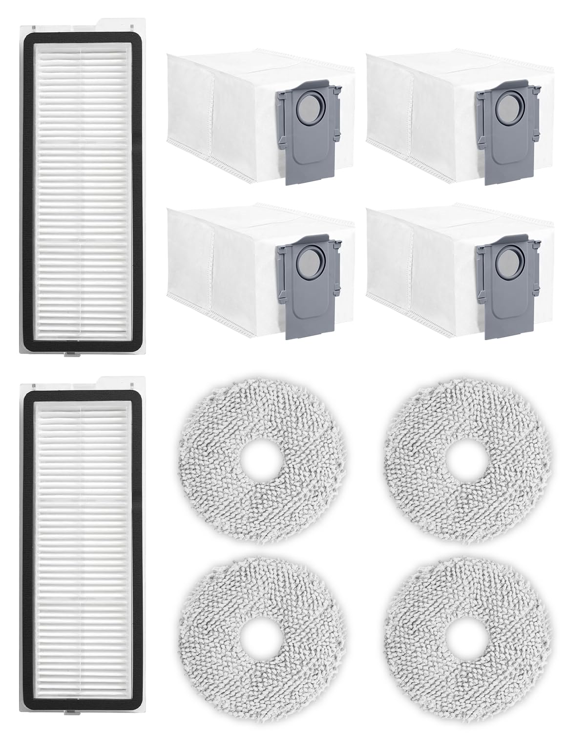 Photo 1 of 10 Pack Spare Accessories Compatible for Roborock QrevoPro,Qrevo S,Qrevo MaxV,Qrevo Curv,Qrevo Edge, Robotic Vacuum Replacement Parts: 2 Hepa Filter 4 Mop Pads 4 Dust Bags
