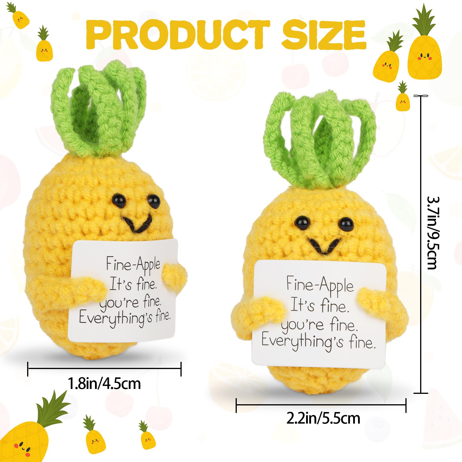 Hoedia Positive Pineapple Gifts for Women - Mom Dad Sister Friend Wife Husband Christmas Birthday Presents - Handmade Cute Funny Fine-Apple Crochet Doll with Cheer Up Inspirational Card Office Decors
