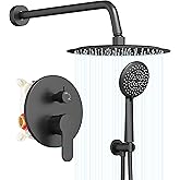 Gabrylly Shower System Black, Pressure Balance Shower Faucet Set, 10" Stainless Steel Rain Shower head with 5-Mode Handheld Shower Spray Combo,High Pressure Rainfall Shower Head Set, Matte Black