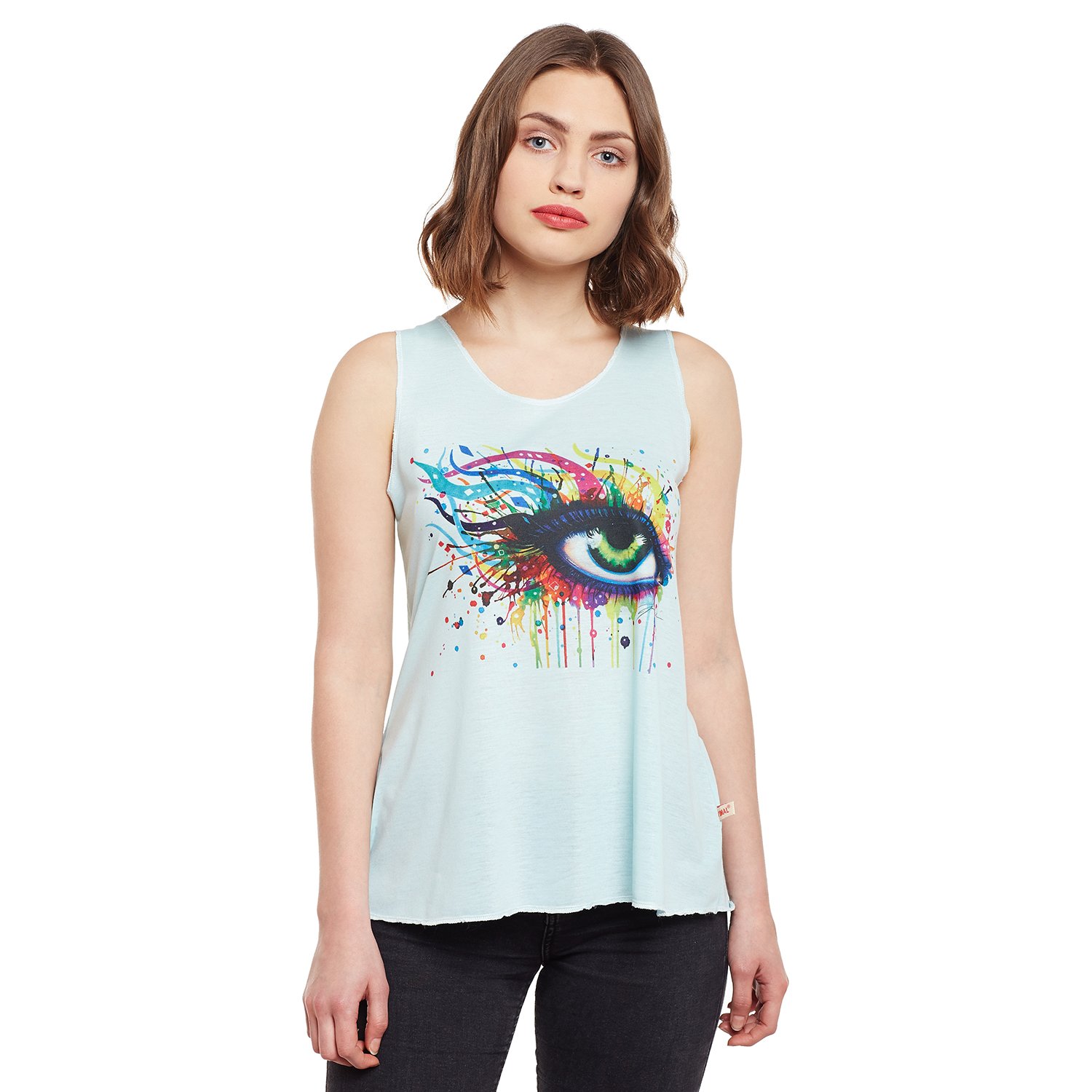 vimal cream, green printed tank tops for women(pack of 2)