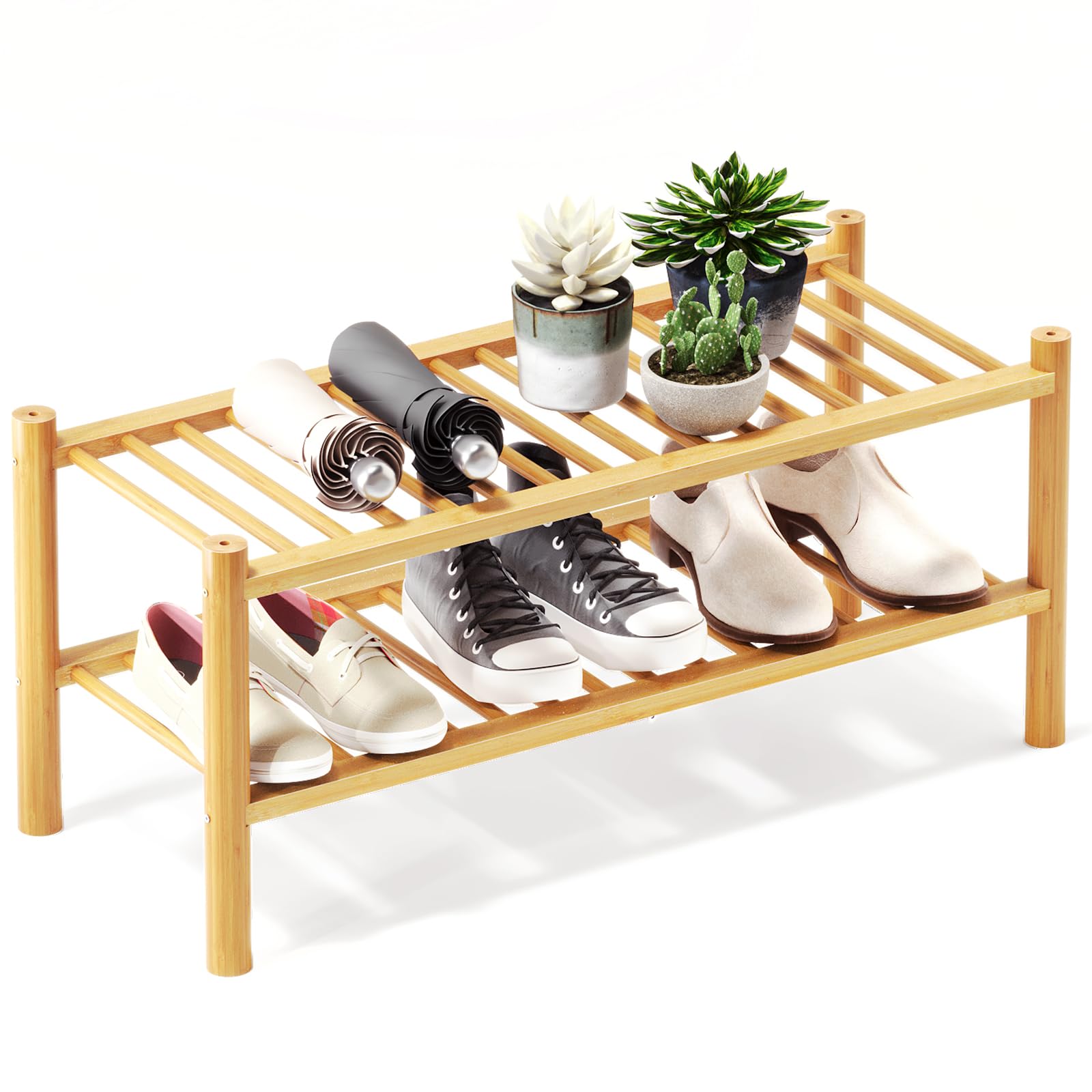 Photo 1 of Fibogollo Shoe Rack,2-Tier Stackable Organizer,Bamboo Shelf Storage for Hallway,Entryway,Closet(Natural)