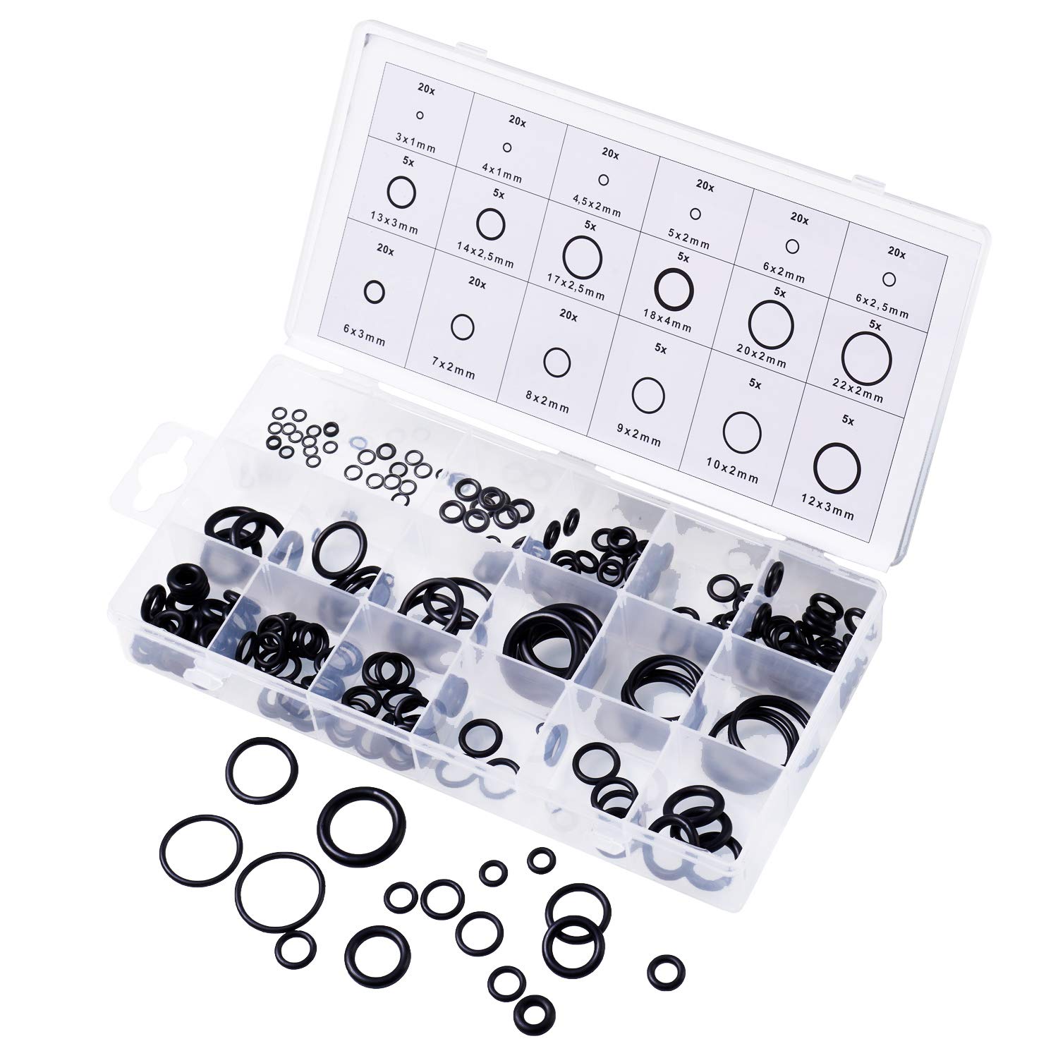 BOLET O-Ring Assortment Kit Set 225 PCS 18 Size Nitrile Rubber O-Ring Sealing Ring Kit for Professional Plumbing,Faucet, Automotive, Mechanic,Repairs,Air or Gas Connections (225 PCS) (Black)