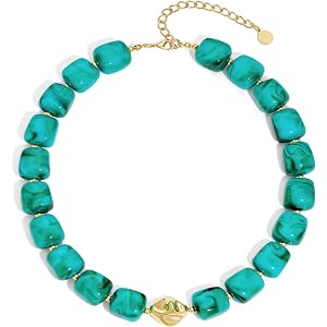 ACAUTO Chunky Beaded Necklace for Women,Square Resin beads boho Choker Necklace with gold-tone spacers,Fashion Trendy Summer