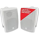 Dual Electronics LU43PW 4" 3-Way High Performance Outdoor Indoor Wired Speakers | Effortless Set Up | Home, Pool, Patio, Garage Use | Weather Resistant | Expansive Stereo Sound Coverage | White