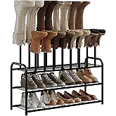 Kitsanery Shoe Rack - 3-Tier Metal Boot Rack Organizer for Entryway, Closet & Garage, Free Standing Shoe Shelf for Storage Tall Boots, Sneakers, Cowboy Boots, Black (Large - 8 Pairs)