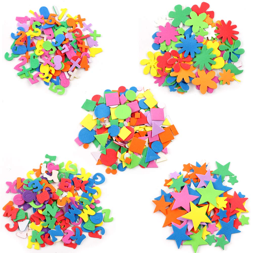 710 Pieces Geometry Foam Stickers,Assorted Colors Self-Adhesive Stickers for Crafts Arts Making Children's DIY Scrapbooking Card(Circle, Square, Triangle,Pentagram,Letters, Numbers, Flowers)