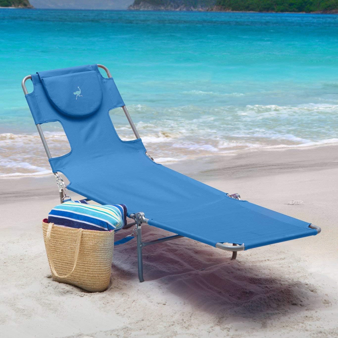 Ostrich Folding Chaise Lounge 72L x 22W x 12H in, 10 to 12 lbs. Weight Capacity 250 lbs (Blue)