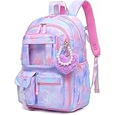 Sweet Girls Backpack - Stylish Splash-resistant School Bag with Multiple Pockets & Trendy Laptop Compartment(17inch Purple)