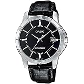 Casio MTP-V004L-1A Men's Stainless Steel Leather Band Black Dial Date Watch