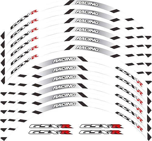 Motorcycle Wheel Rim Reflective Stickers - 12pc Stripes & 4 Logos For Suzuki GSX-R Safety Decals