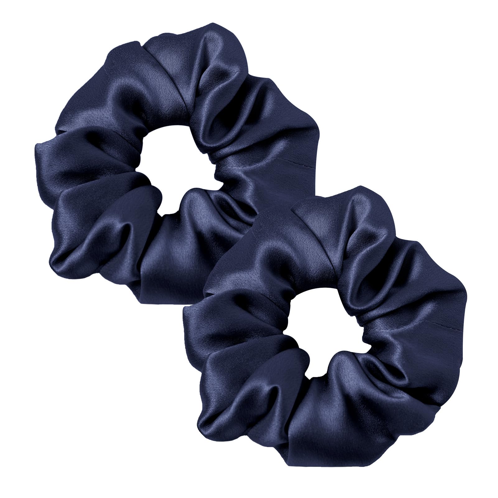 LILYSILK Women's 100% Silk Hair Scrunchies Ladies Elastic Hair Tie Bobbles Ponytail Holders for All Hair Type and Conditions and Preventing Hair Frizz Breakage Loss,Navy Blue 2pcs