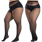 Aaronano 2 Pairs Plus Size Tights for Women, 40D Semi Sheer T-Crotch Pantyhose High Waist Stockings with Reinforced Toe