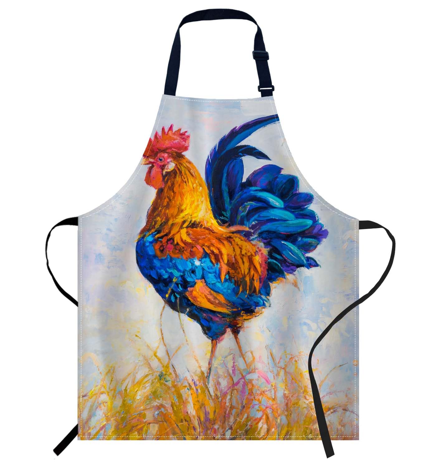 Smooffly Multicolored Rooster Apron - Unisex Adjustable Bib Apron for Home Kitchen, Restaurant, Coffee House