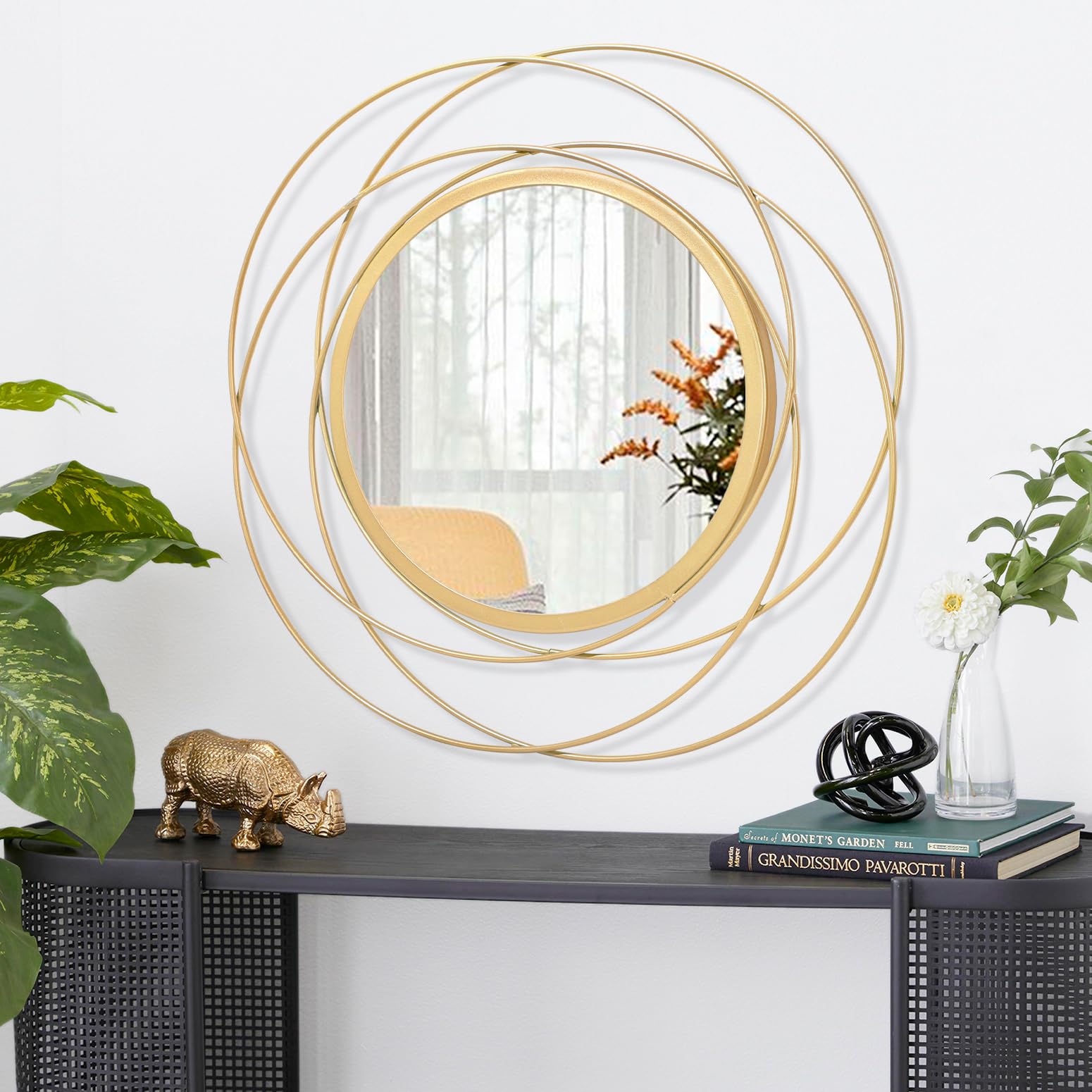 HLFMVWE Gold Circle Mirror - Decorative Metal Wall Mirror, Art Small Round Wall Home Mirror, Living Room Bedroom Bathroom Entryway 60 x 60 cm