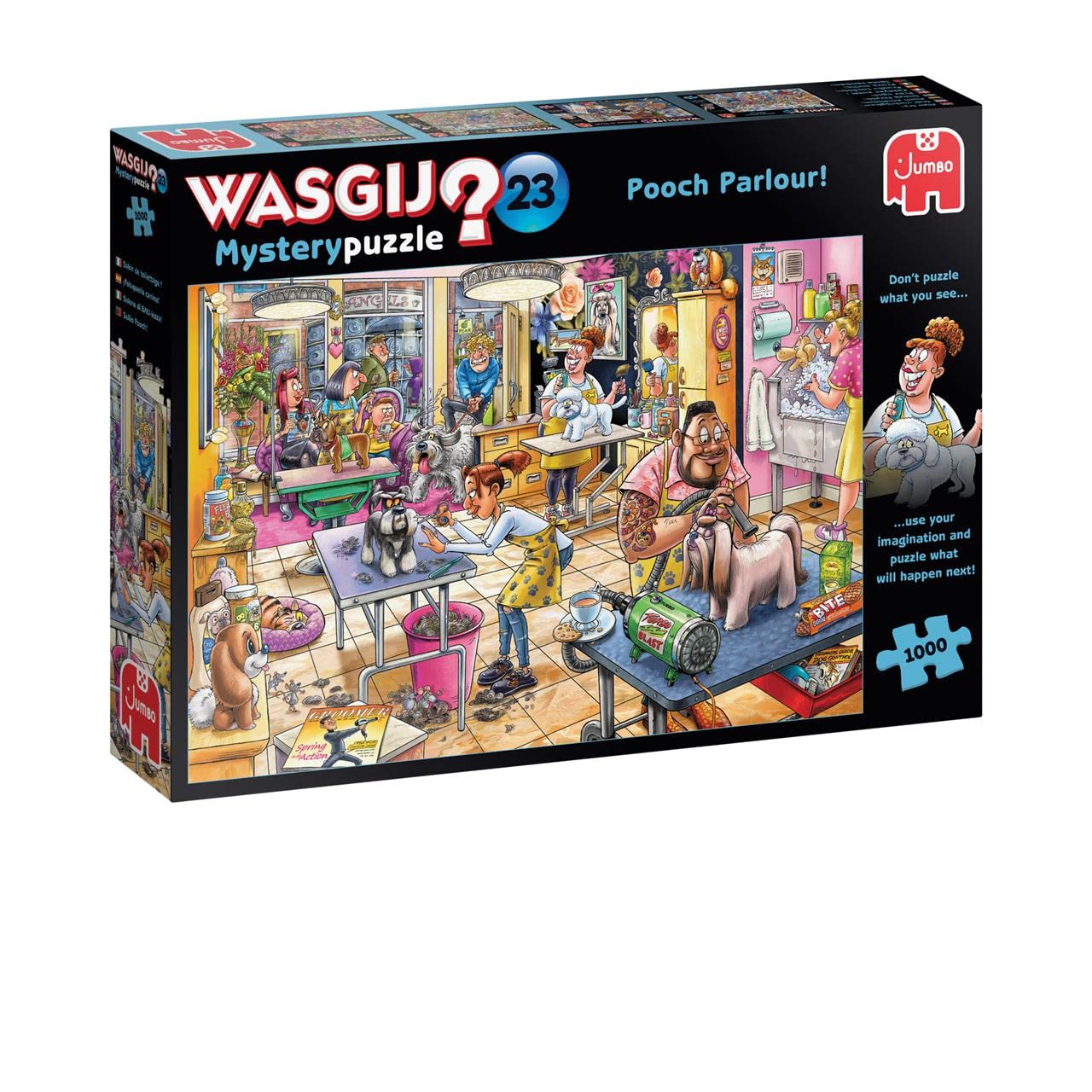 Wasgij Mystery 23, Pooch Parlour - 1000 Piece Jigsaw Puzzles for Adults - Fun, Challenging & Brainteasing Adults Jigsaw Puzzle - Puzzle What Happens Next - 100% Recycled Cardboard - 1000pcs - Jumbo
