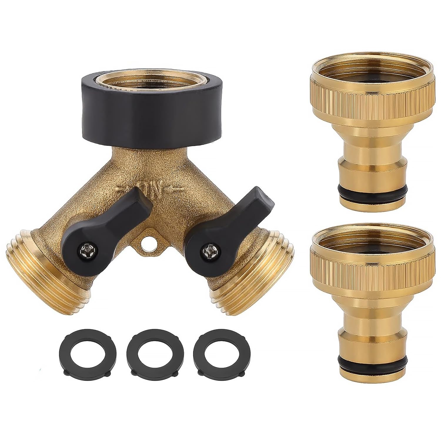 TopHomer 3/4'' Brass 2 Way Hose Splitter with Individual On/Off Valves, Adapter, Irrigation Hose Outside Tap Adaptor, Connectors-Two Way Brass Tap with Individual On/Off Valves