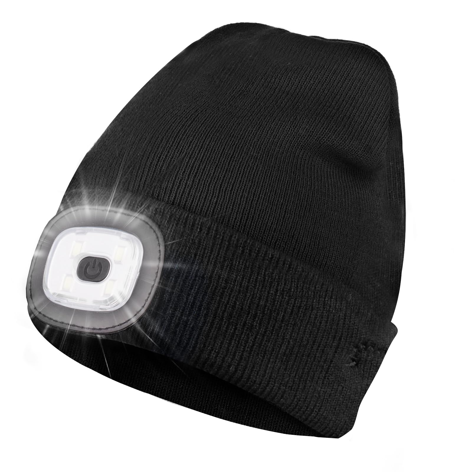 Puersit LED Lighted Beanie Cap, Warm Running Beanie Hat Unisex USB Rechargeable Ultra Bright 4 LED Knit Hat with Light for Hiking Biking Camping Jogging Great Gift for Men Women Teens