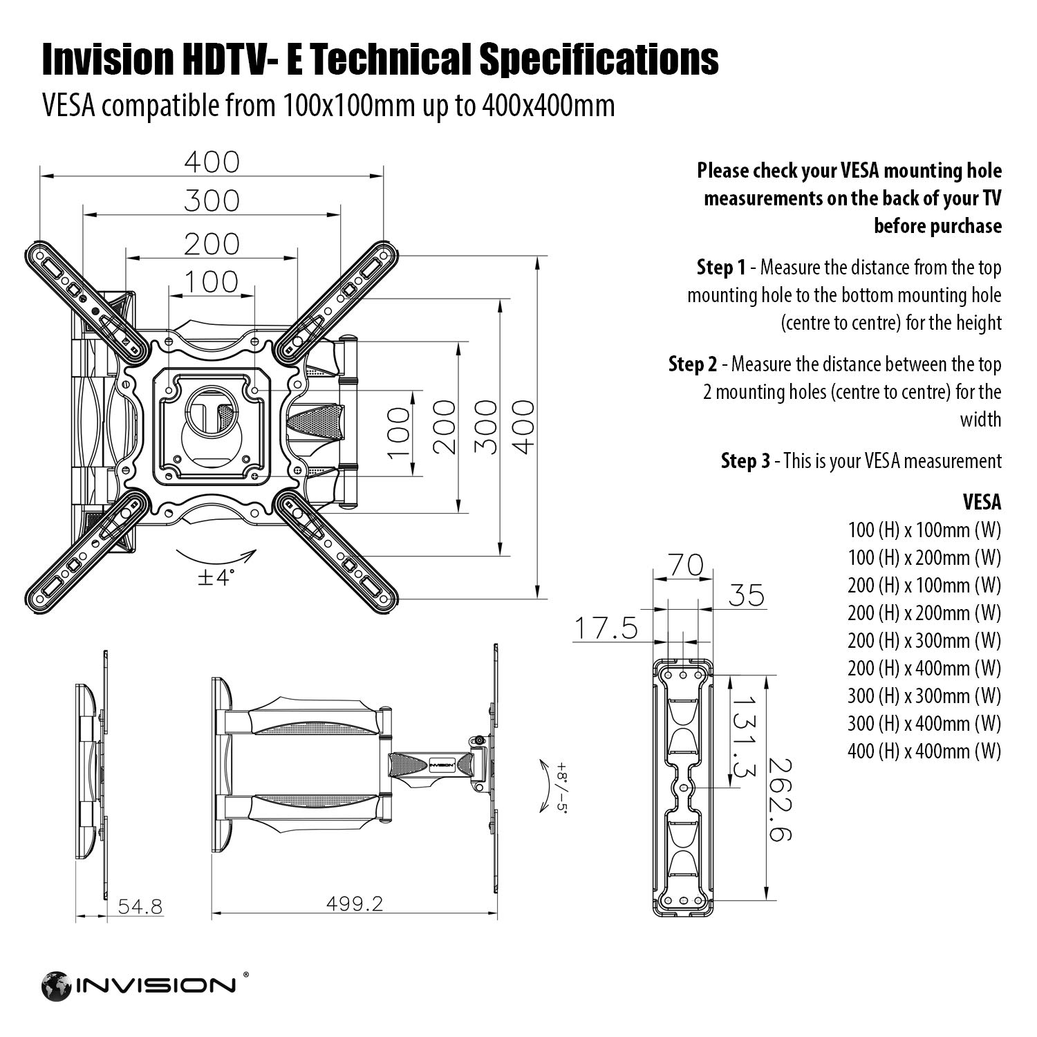 Invision Ultra Slim Tilt Swivel TV Wall Bracket Mount For 2455 Inch