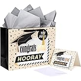 LeZakaa 16" Graduation Gift Bags with Tissue Paper, YOU DID IT Gift Tag and Card, Trencher Cap & Stars, Congrats Grad Design for Graduation Party, Ceremony, Special Occasions, Large Size