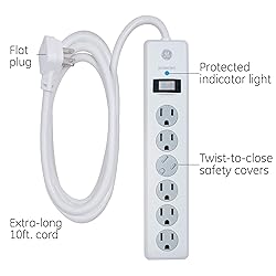 GE 6-Outlet Surge Protector, 8 Ft Extension