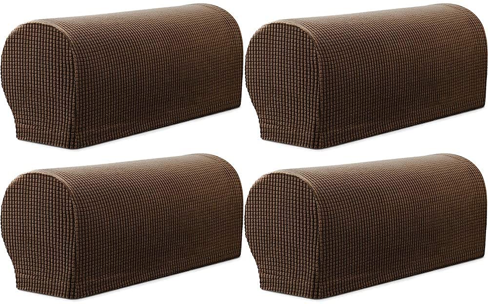 Sxspace Arm Rest Covers Sofa Set of 4 Stretch Armchair Couch Non-Slip Furniture Protector Slipcovers for Chair Sofa Couches Recliner (Coffee)
