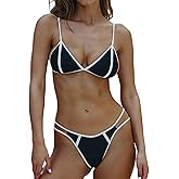 Eilova Orityle Women's 2 Piece Bikini Set Colorblock V Underwire Cami Tie Back Bathing Suit Sexy String High Cut Swimsuit
