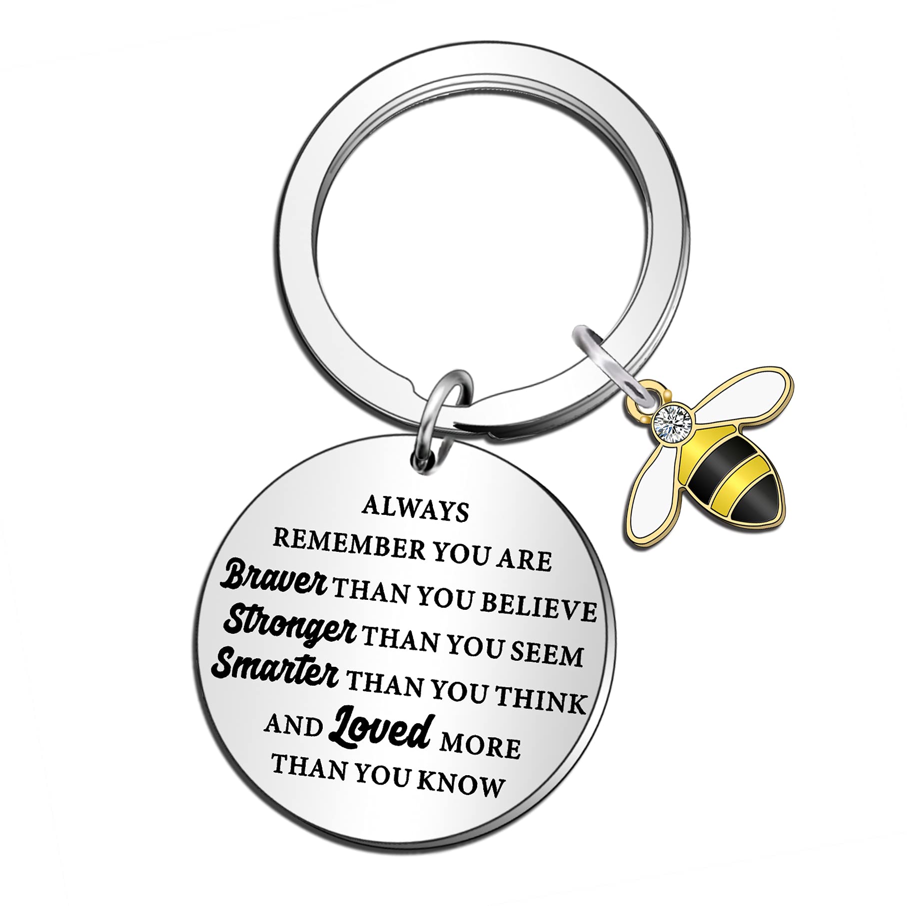 QMVMV Always Remember You Are Braver Than You Believe Keyring for Women Men Inspirational Gifts Family Birthday Best Friend Christmas keychain Gifts