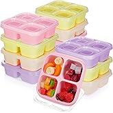 Hushee 12 Pack Multicolored Bento Snack Lunchable Container Bulk, Reusable 4-Compartment BPA-Free Meal Prep Bento Lunch Box with Lid Food Storage, Freezer, Microwave & Dishwasher Safe (Light Color)