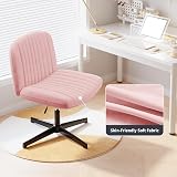 Naspaluro Armless Velvet Office Chair Pink with Cross Leg Base view 8